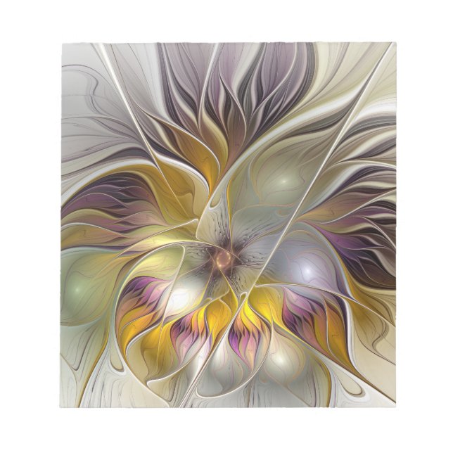 Abstract Colourful Fantasy Flower Modern Fractal Notepad (Front)