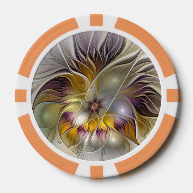Abstract Colourful Fantasy Flower Modern Fractal Poker Chips (Front)