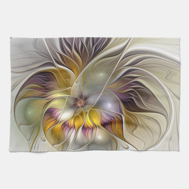 Abstract Colourful Fantasy Flower Modern Fractal Tea Towel (Horizontal)