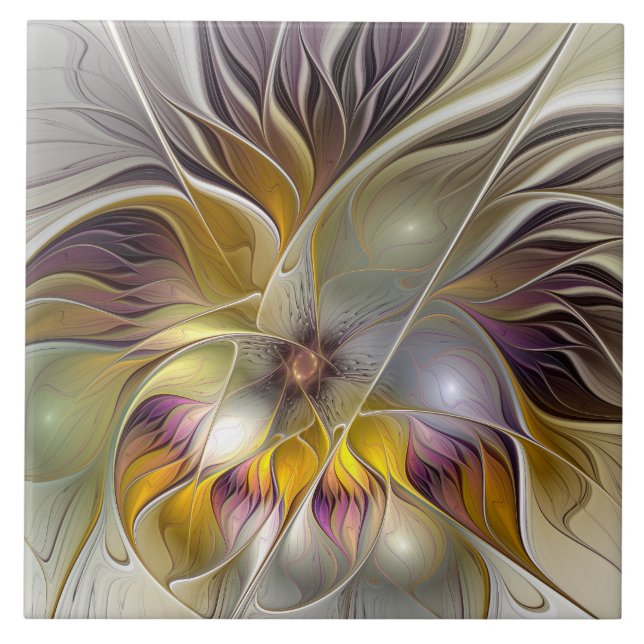 Abstract Colourful Fantasy Flower Modern Fractal Tile (Front)