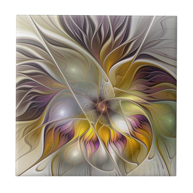 Abstract Colourful Fantasy Flower Modern Fractal Tile (Front)
