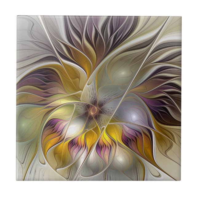 Abstract Colourful Fantasy Flower Modern Fractal Tile (Front)