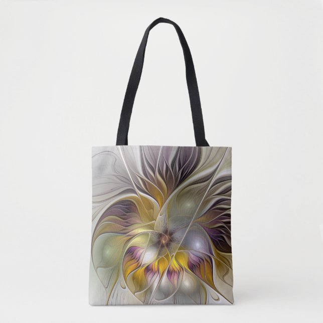 Abstract Colourful Fantasy Flower Modern Fractal Tote Bag (Front)