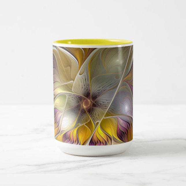 Abstract Colourful Fantasy Flower Modern Fractal Two-Tone Coffee Mug (Center)