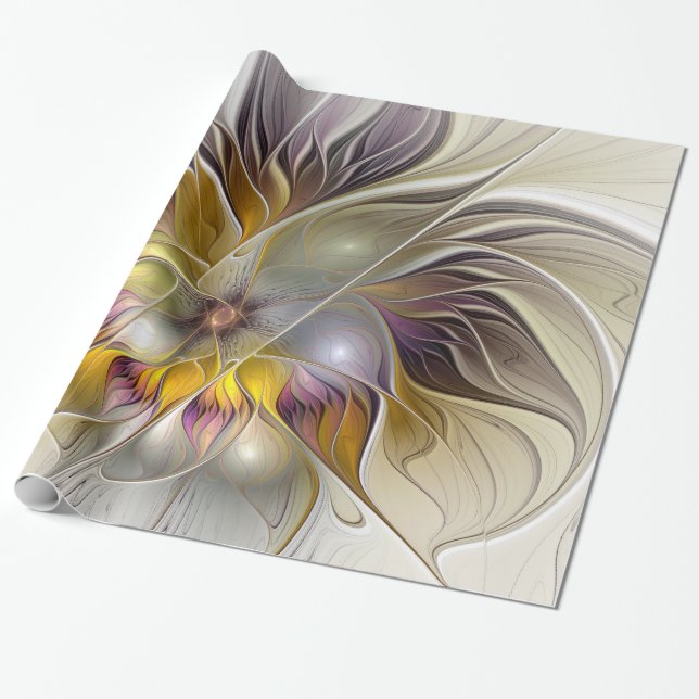 Abstract Colourful Fantasy Flower Modern Fractal Wrapping Paper (Unrolled)