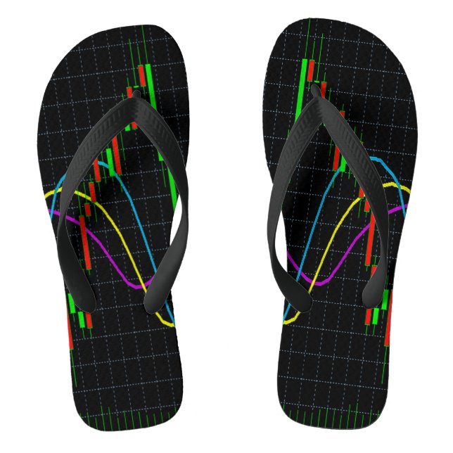Abstract Colourful Financial Graph on Black Grid Jandals (Footbed)