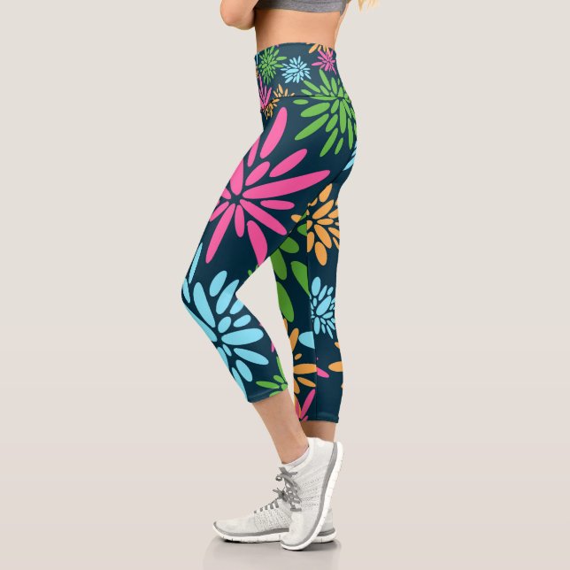 Abstract Colourful Fireworks Flowers Capris (Left)