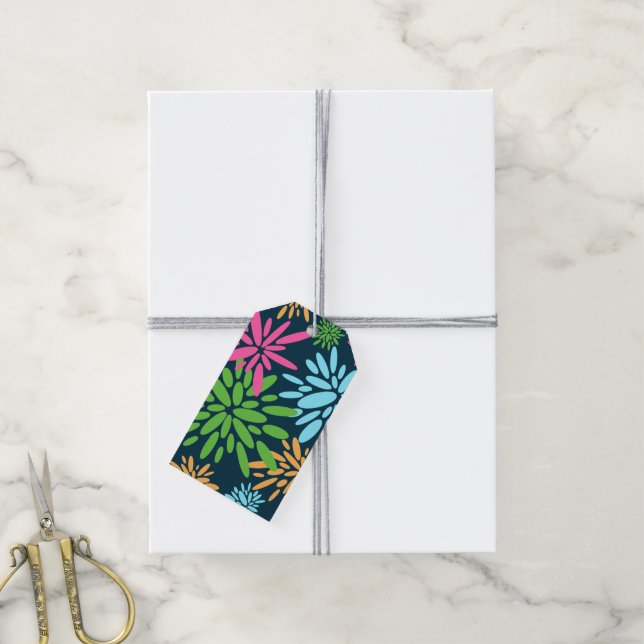 Abstract Colourful Fireworks Flowers Gift Tag (With Twine)