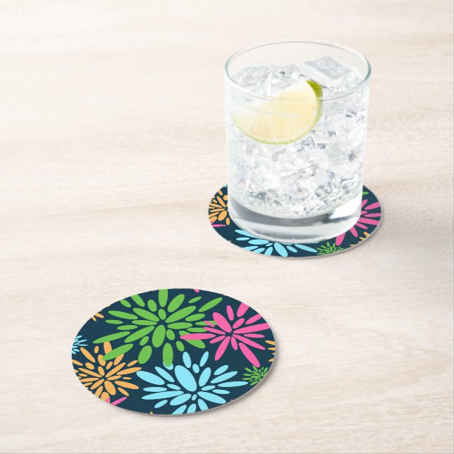 Abstract Colourful Fireworks Flowers Paper Coaster (Insitu)