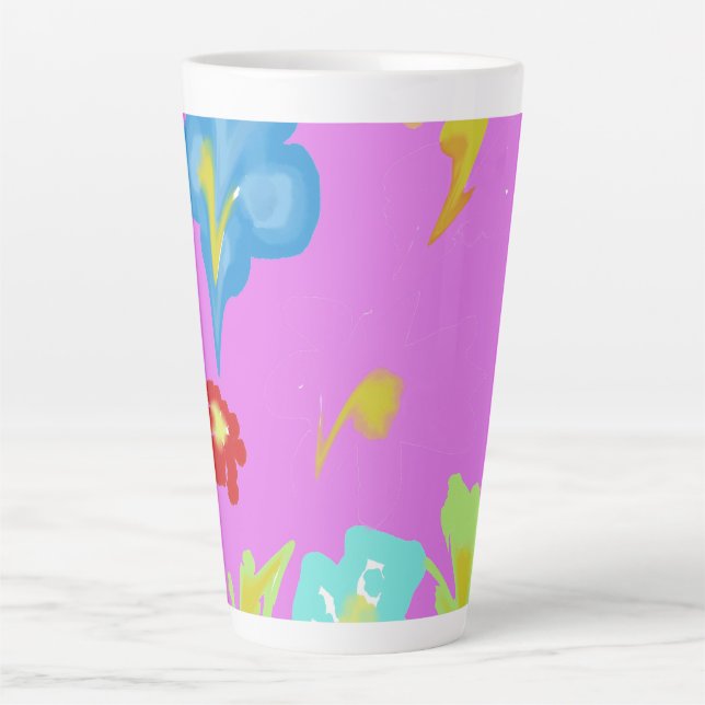 Abstract Colourful Floral Art Ceramic Latte Mug (Front)