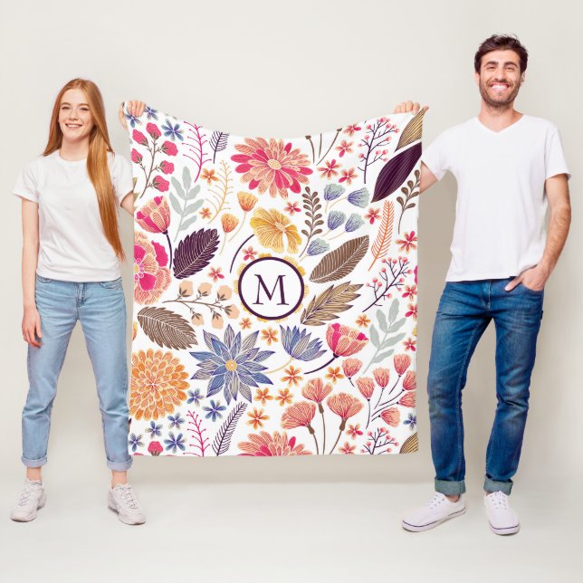 Abstract Colourful Flowers Fleece Blanket (In Situ)