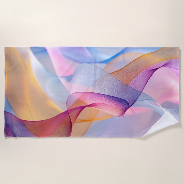 Abstract Colourful Flowing Ribbons Beach Towel (Front)