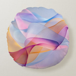 Abstract Colourful Flowing Ribbons Round Cushion