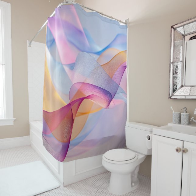 Abstract Colourful Flowing Ribbons Shower Curtain (In Situ)