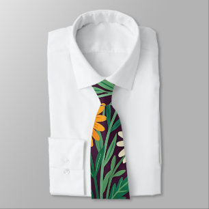 Abstract Colourful Folk Daisies Garden Neck Tie