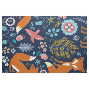 Abstract Colourful Foxes & Flowers Illustration Fabric