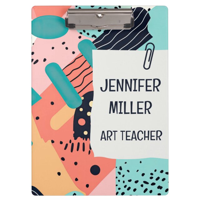 Abstract colourful funky 80's Memphis style patter Clipboard (Front)