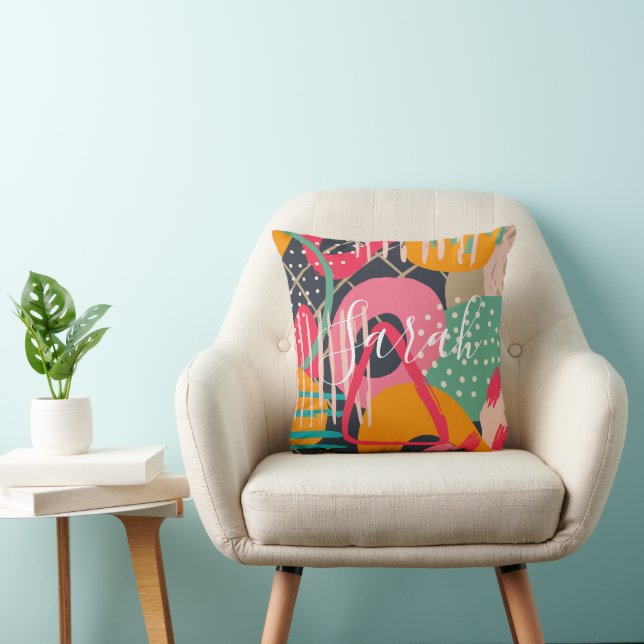 Abstract Colourful Geometric Monogram Name Design Cushion (Chair)
