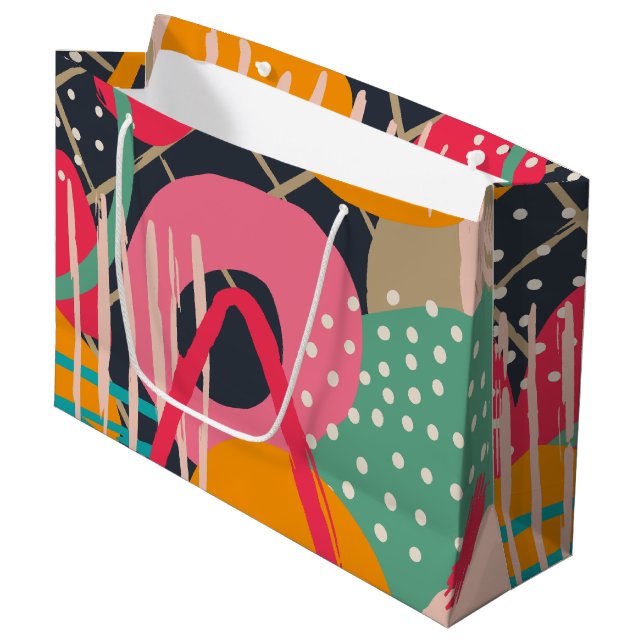 Abstract Colourful Geometric Monogram Name Design Large Gift Bag (Front Angled)
