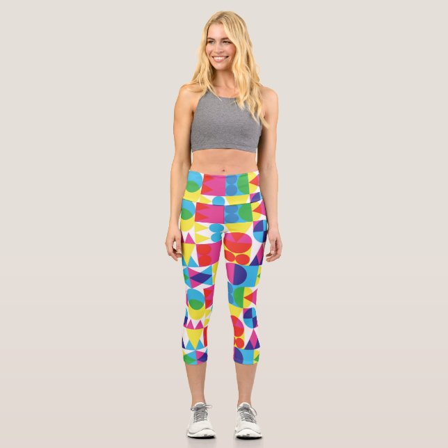Abstract colourful geometric pattern design. capri leggings (Front)