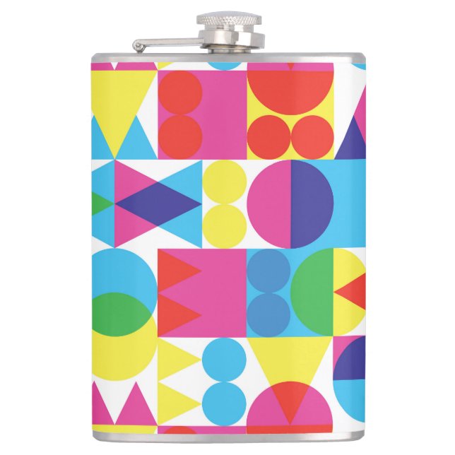 Abstract colourful geometric pattern design. hip flask (Front)