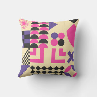 Abstract Colourful Geometric Shape Patterns violet Cushion