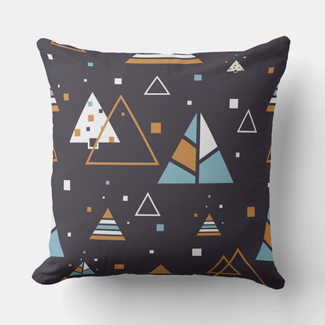 Abstract Colourful Geometric Triangles Pattern Cushion (Front)
