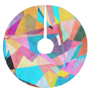 Abstract Colourful Geometric Watercolor Background Brushed Polyester Tree Skirt