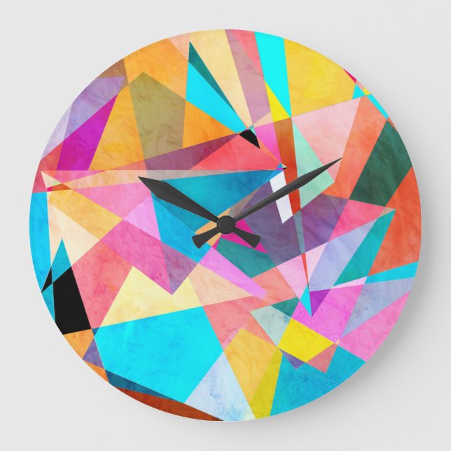 Abstract Colourful Geometric Watercolor Background Large Clock (Front)