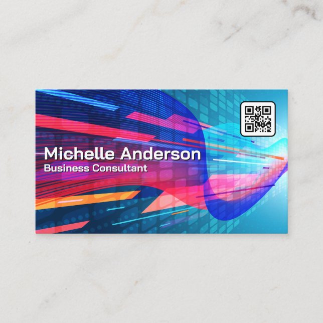 Abstract Colourful Geometrics | Qr code  Business Card (Front)