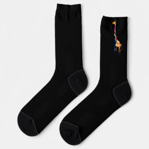 Abstract colourful giraffe on black socks