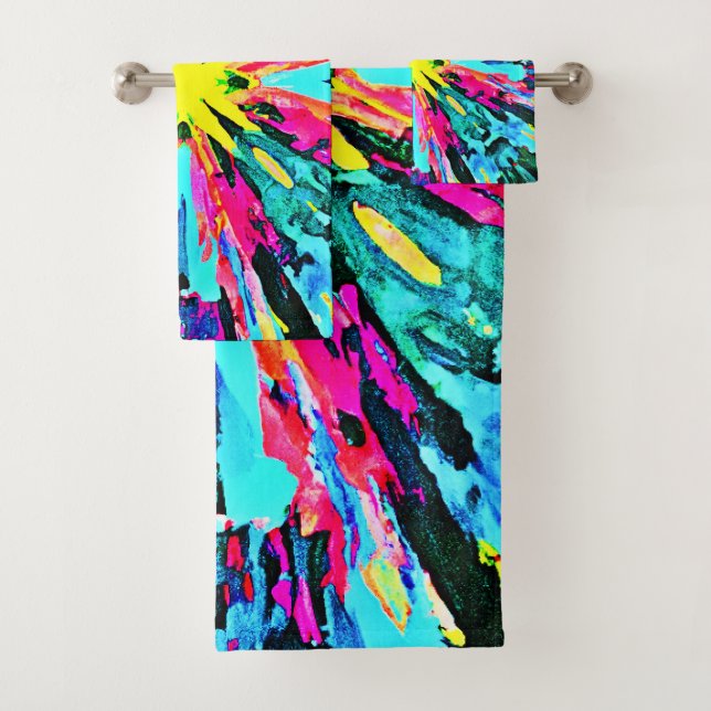 Abstract Colourful Glow Pattern Bath Towel Set (Insitu)
