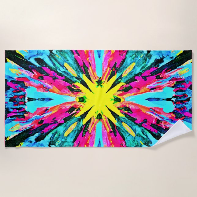 Abstract Colourful Glow Pattern Beach Towel (Front)