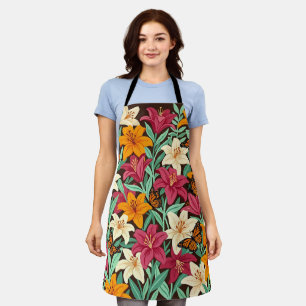 Abstract Colourful Gouache Lilies Butterflies Apro Apron
