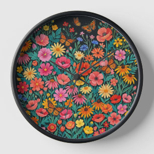 Abstract Colourful Gouache Wildflowers Art Clocks