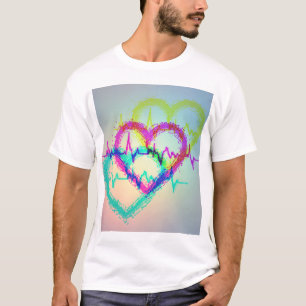 Abstract Colourful Heart Design T-Shirt