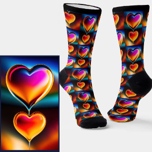 Abstract Colourful Hearts on Black Socks