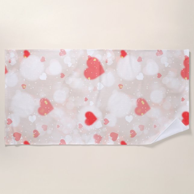 Abstract Colourful Hearts Pattern Beach Towel (Front)
