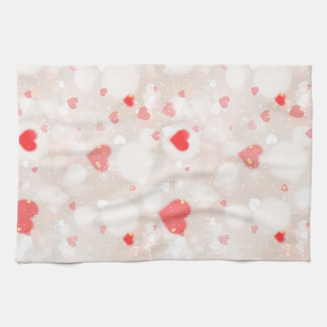 Abstract Colourful Hearts Pattern Kitchen Towel (Horizontal)