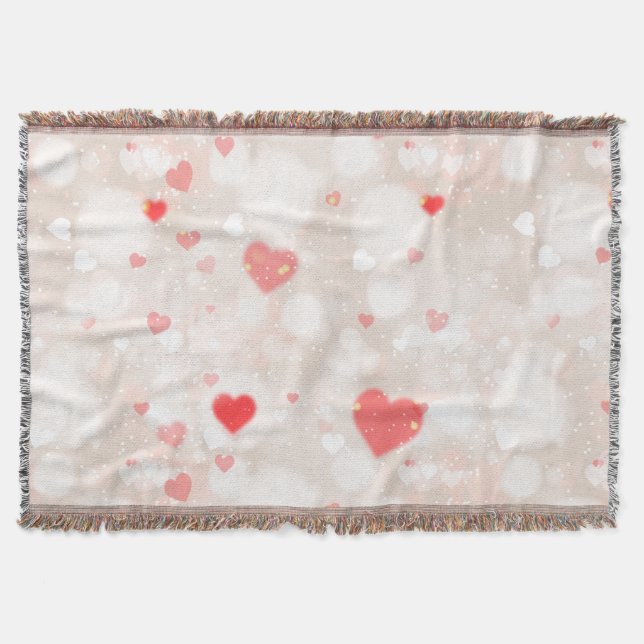 Abstract Colourful Hearts Pattern Throw Blanket (Front)