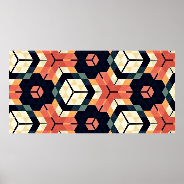 Abstract colourful hexagon square geometric seamle poster (Front)