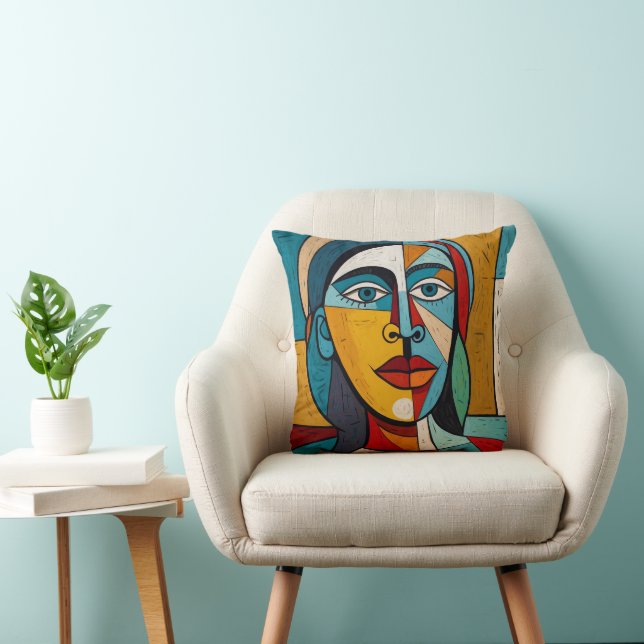 Abstract Colourful Human Face Cushion (Chair)