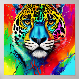 abstract colourful jaguar art poster