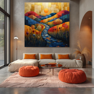 Abstract Colourful Landscape with River and Vibran Canvas Print