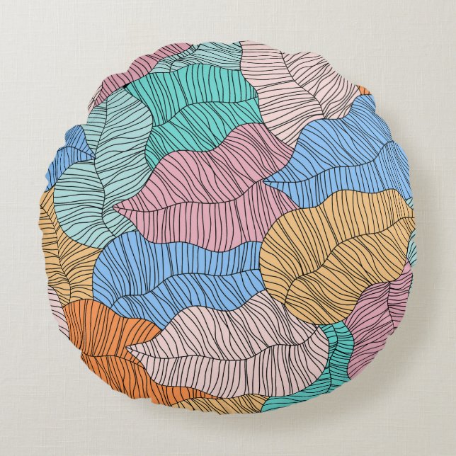 Abstract colourful leaf painting design background round cushion (Front)