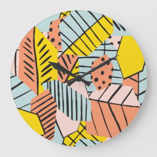 Abstract colourful leaves, nature pattern. large clock