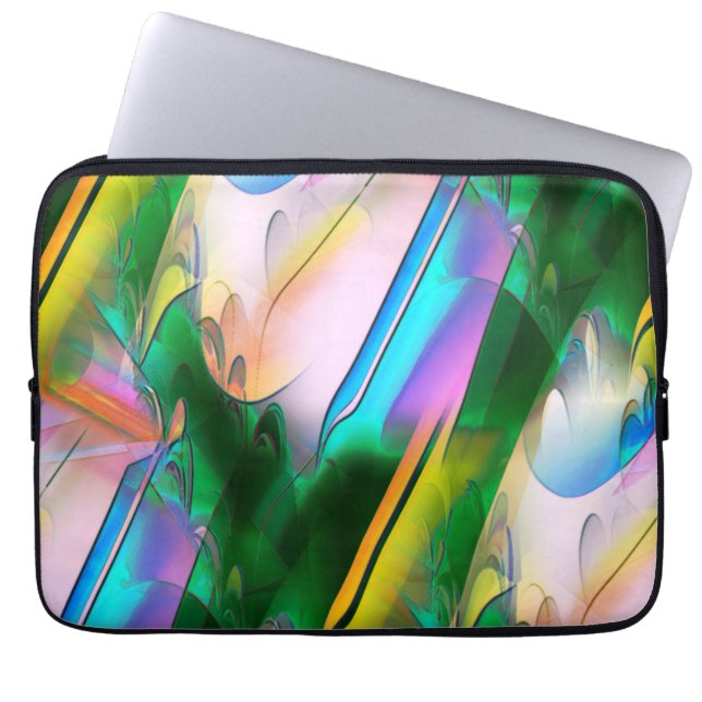 Abstract colourful leaves with psychedelic style   laptop sleeve (Front)