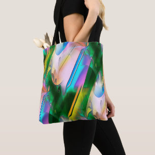 Abstract colourful leaves with psychedelic style tote bag