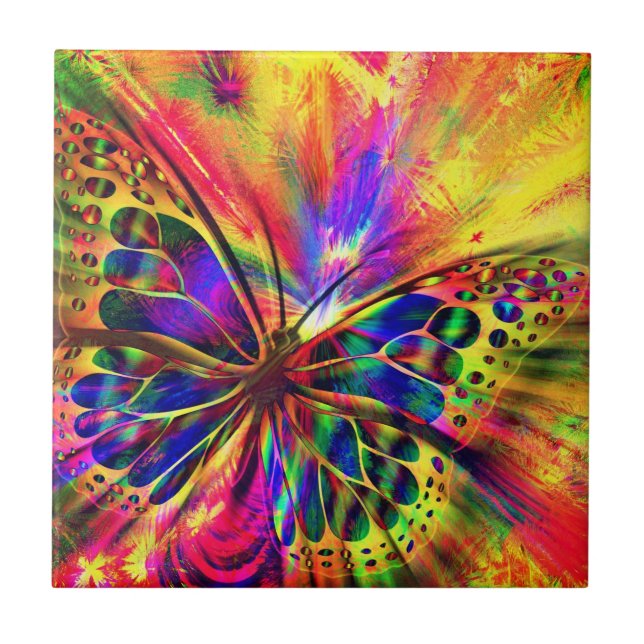 Abstract Colourful Light Butterfly Ceramic Tile (Front)