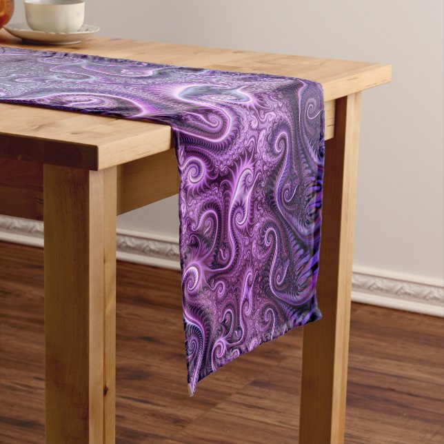 Abstract Colourful Lilac & Violet Spiral Pattern Short Table Runner (In Situ)